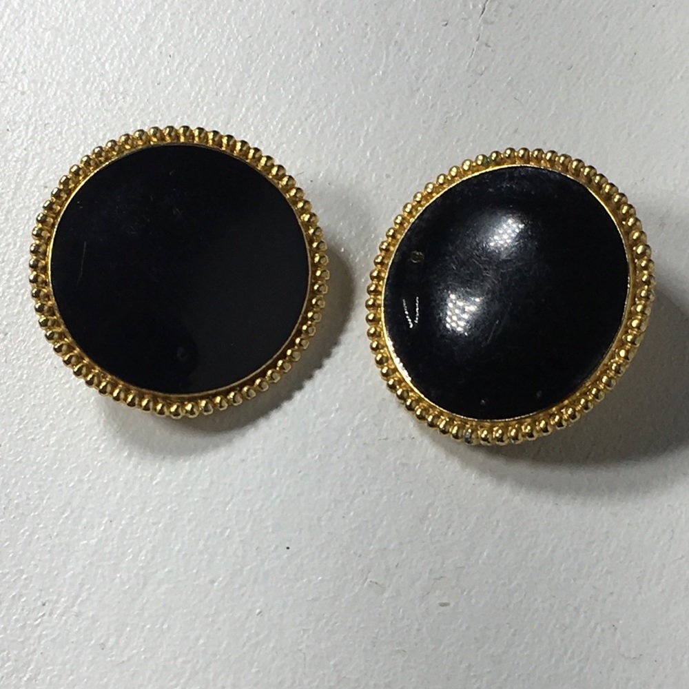 Vintage Trifari Black Enamel Gold Tone Earrings
